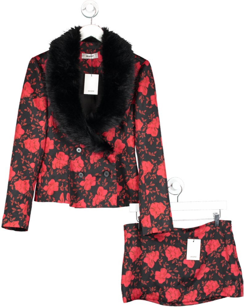 Danielle Guizio Black Murada Faux Fur Blazer And Mini Skirt In Peoni UK S