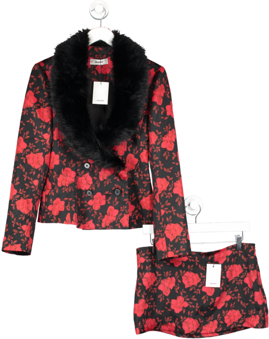 Danielle Guizio Black Murada Faux Fur Blazer And Mini Skirt In Peoni UK S