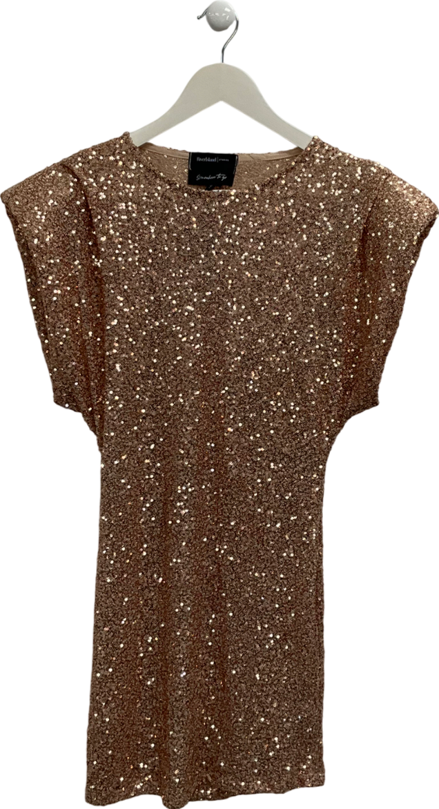 River Island Rose Gold Shoulder Detail Sequin Mini Dress UK S
