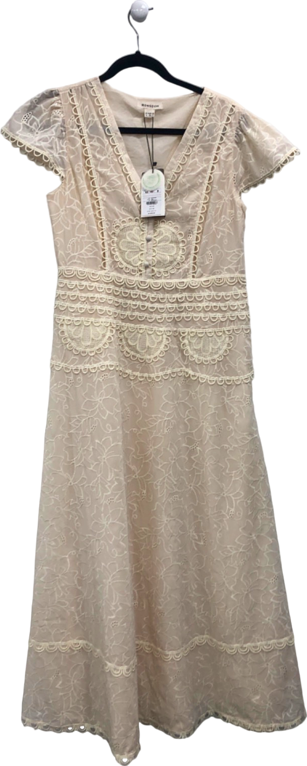 Monsoon Cream Lace Midi Dress UK 12