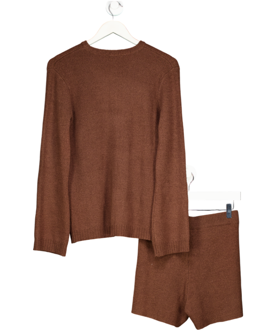 PRETTY LAVISH 2-piece Chocolate Brown Gracie Fine Tape Knit Cardgian & Shorts Set UK XS