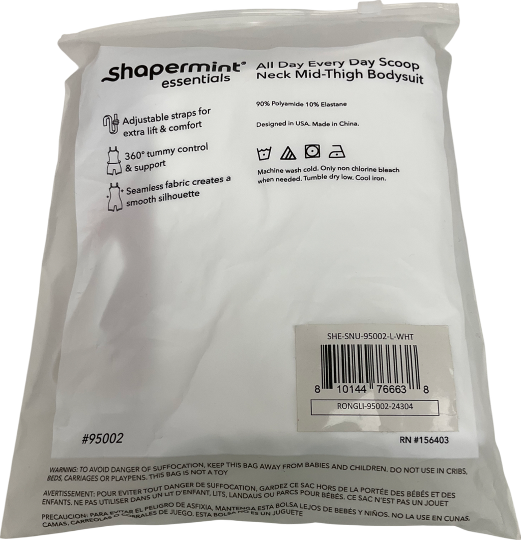 shopermint White All Day Every Day Scoop Neck Mid-thigh Bodysuit UK L