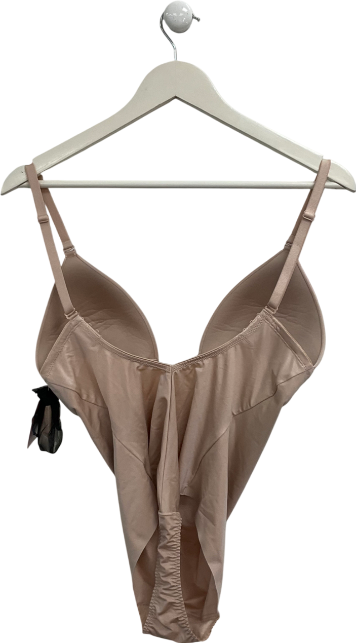 Spanx Nude Suit Your Fancy  Low Back Plunge Thong Bodysuit In Champagne Beige UK M