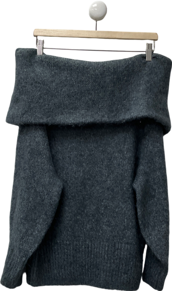 H&M Blue Rib-knit Off-the-shoulder Jumper UK S