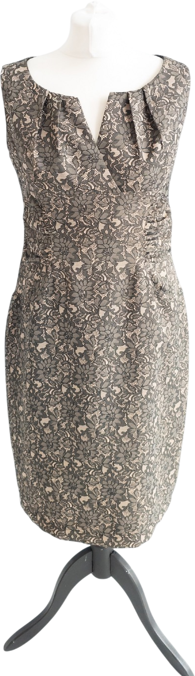 Adrianna Papell Sleeveless Black / Nude Lace Print Cocktail Dress UK 10