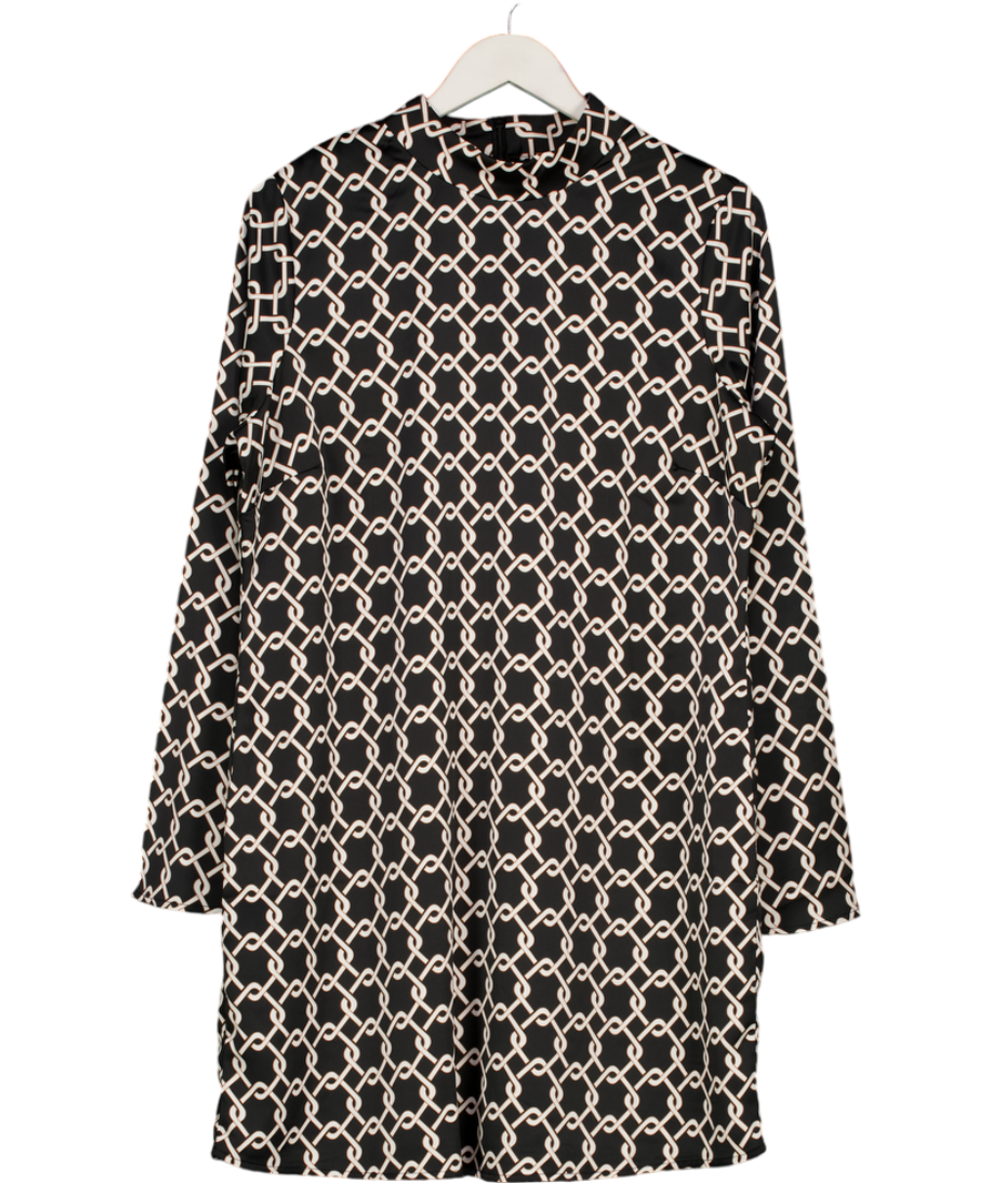 MANGO Black Chain Print Long Sleeve Dress UK 14