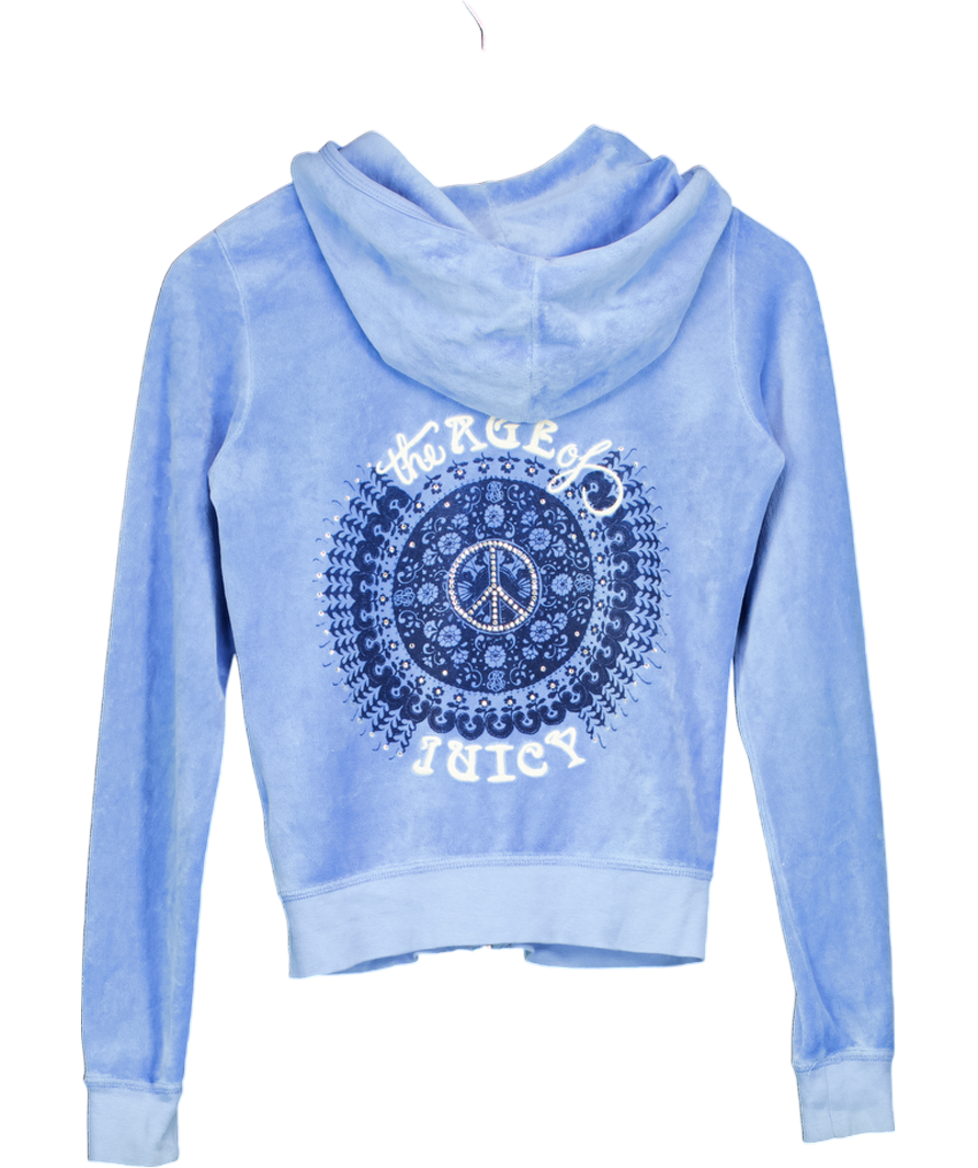 Juicy Couture Blue Velvet Embellished Back Zip Track Jacket UK M