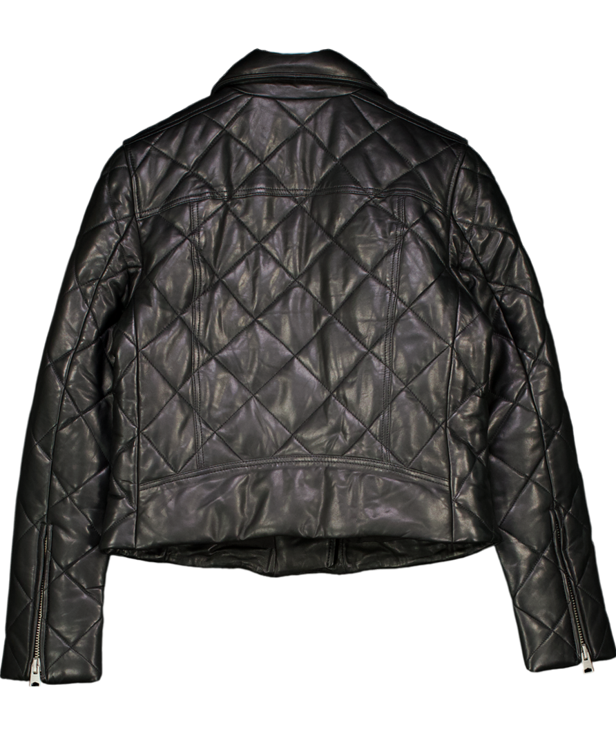 All Saints Black Dalby Quilted Leather Biker Jacket UK 10