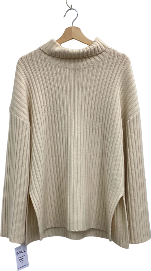 Reiss Cream Ribbed Turtleneck Sweater Size M