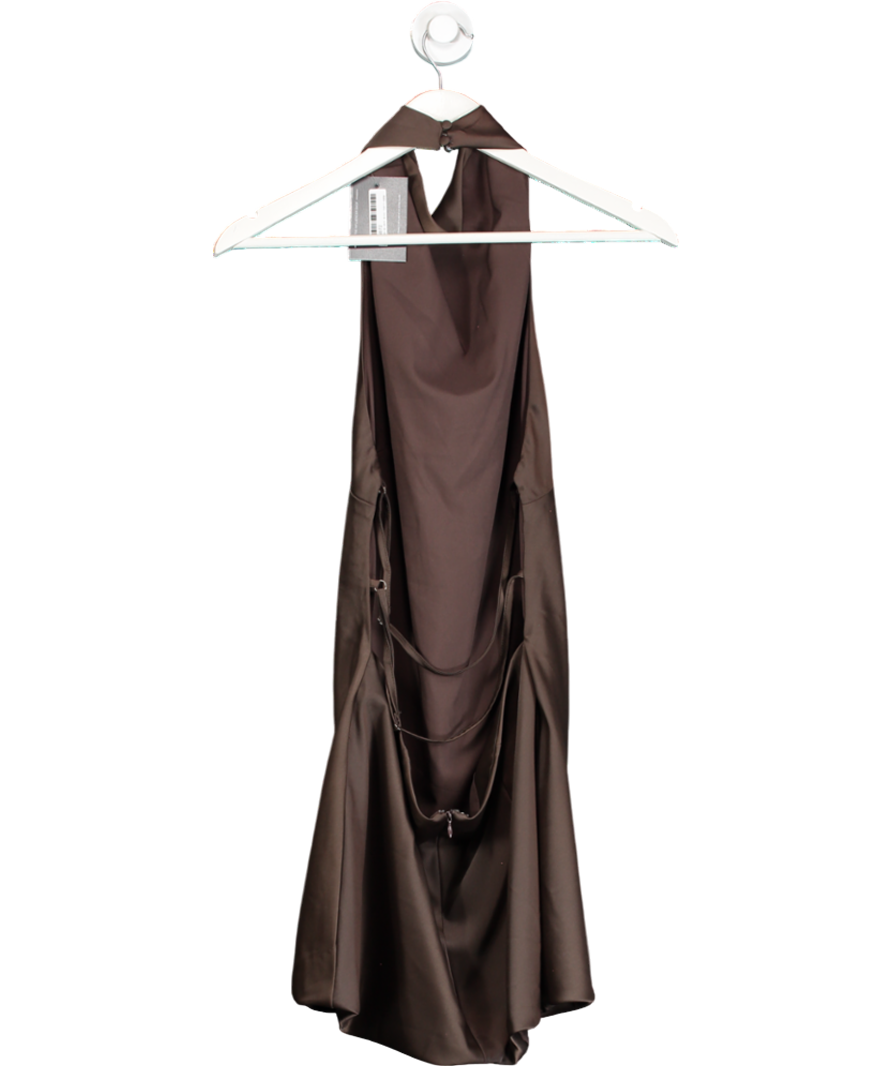White Fox Brown Halter Neck Backless Satin Mini Dress UK XL