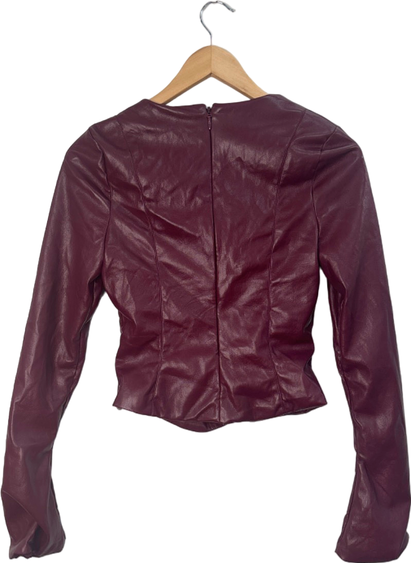 House Of CB Burgundy Cropped Faux Leather Long Sleeve Top S