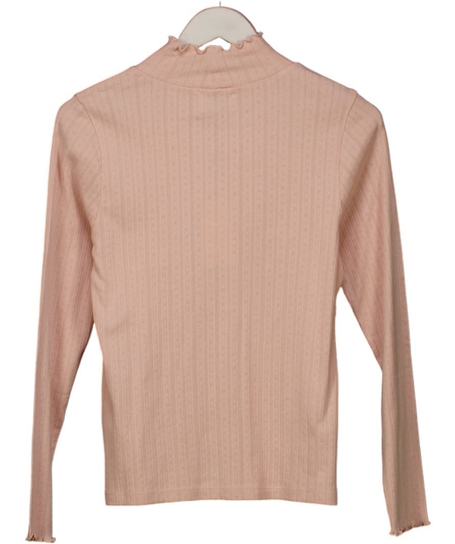 MILLE Blush Pink Pima Cotton Carmela Pointelle Turtleneck In Spanish Villa UK M