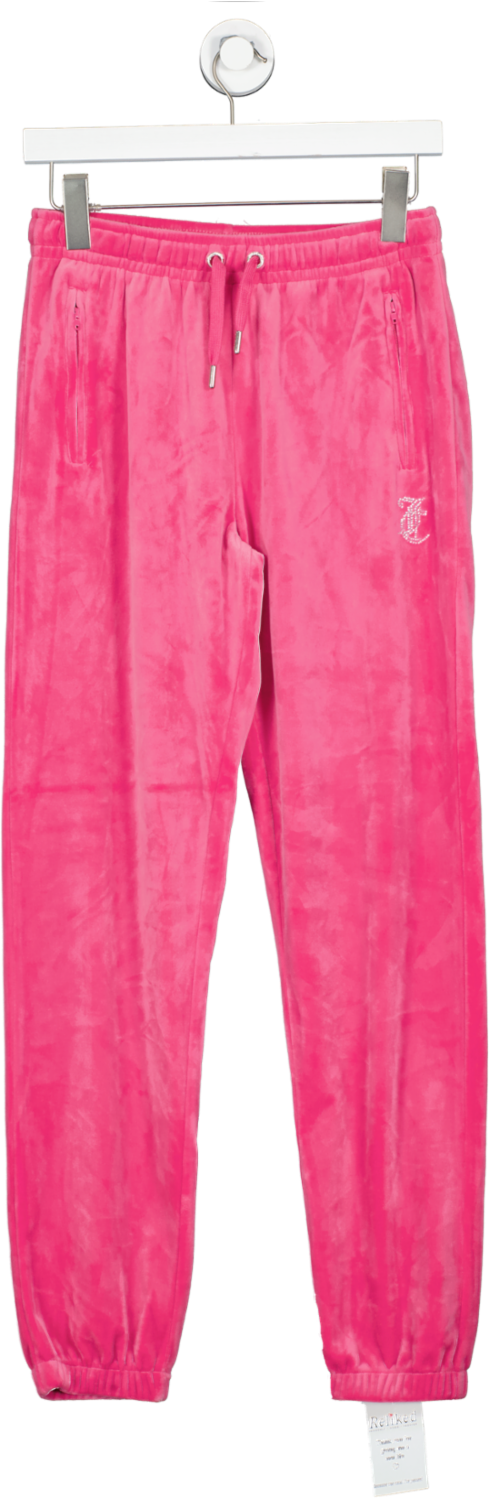 Juicy Couture Pink Dimante Logo Cuffed Velour Joggers UK XS