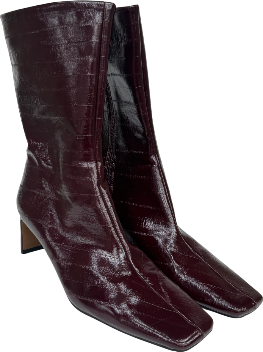 ASOS Eliza Set Back Heel Ankle Boots In Burgundy Eel UK 7 EU 40 👠