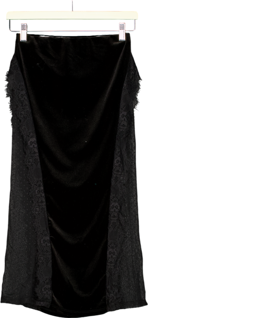 ASOS Velvet Midi Skirt With Lace Inserts In Black UK 8