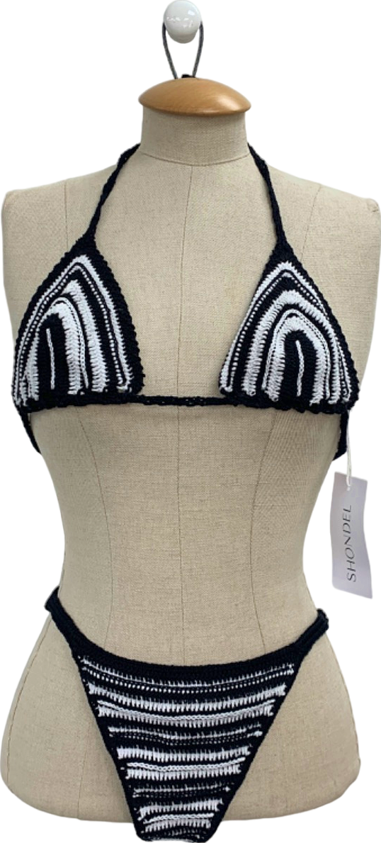 Shondel Black and White Crochet Bikini Set UK S