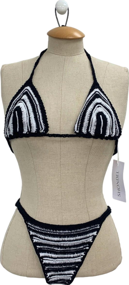 Shondel Black and White Crochet Bikini Set UK S