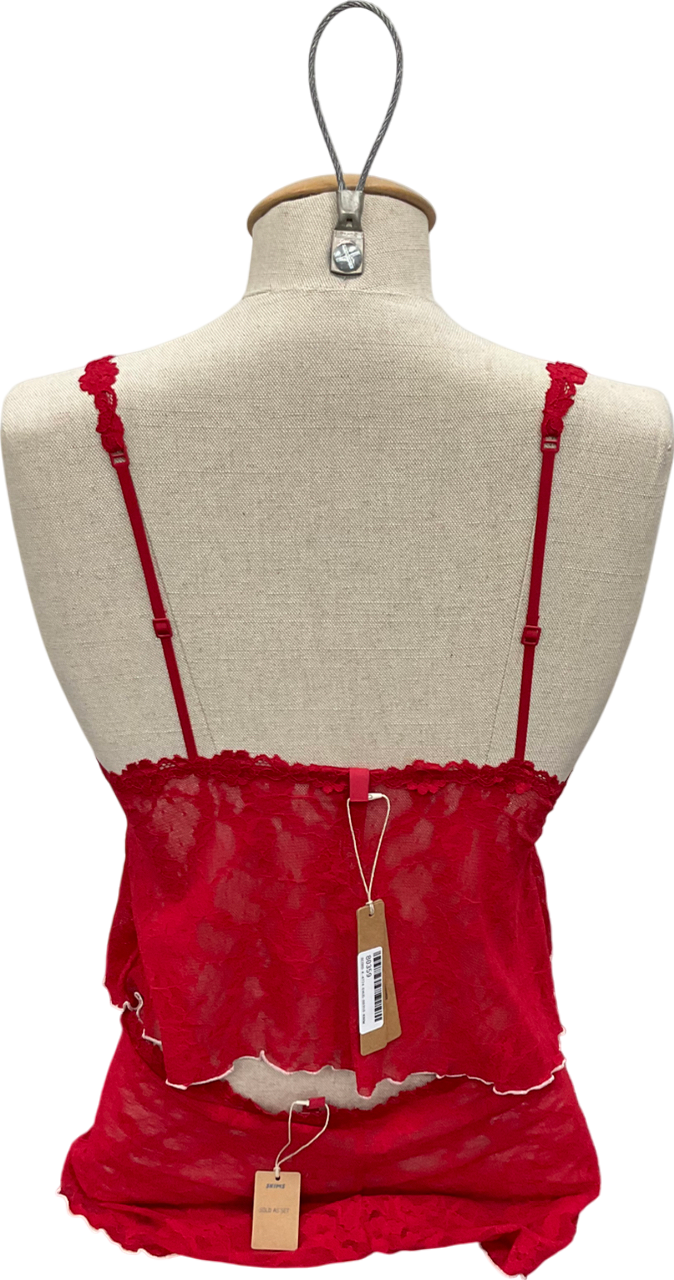 SKIMS Red Stretch Lace Cami And Short Set UK S