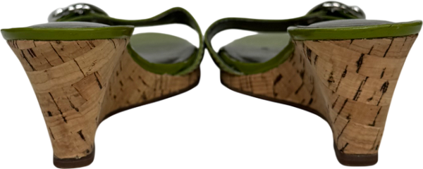 Ann Taylor Green Patent Leather Buckle Wedges UK 6 EU 39 👠