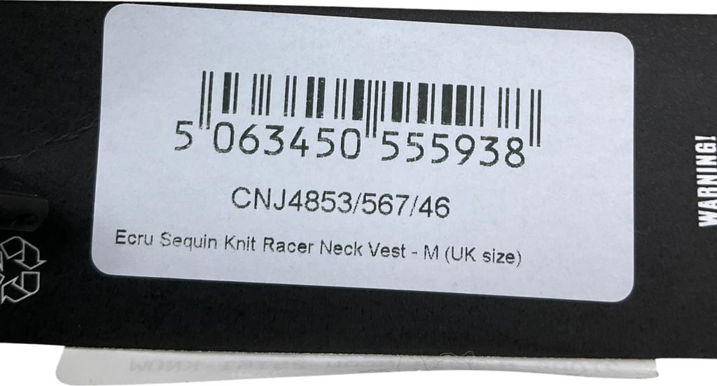 PrettyLittleThing Cream Sequin Knit Racer Neck Vest UK M