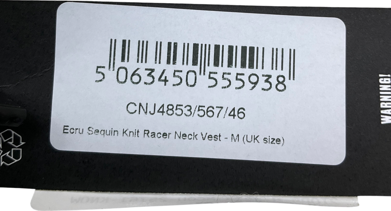 PrettyLittleThing Cream Sequin Knit Racer Neck Vest UK M