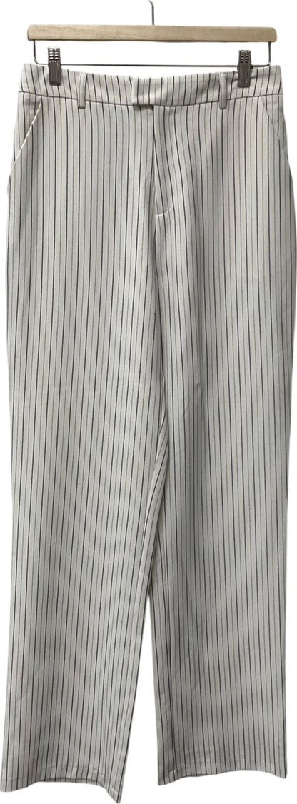 boohoo White Pinstripe Wide Leg Trousers UK S