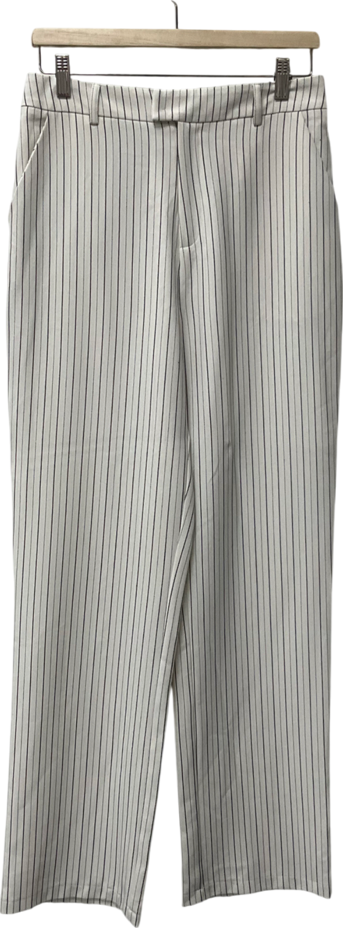 boohoo White Pinstripe Wide Leg Trousers UK S