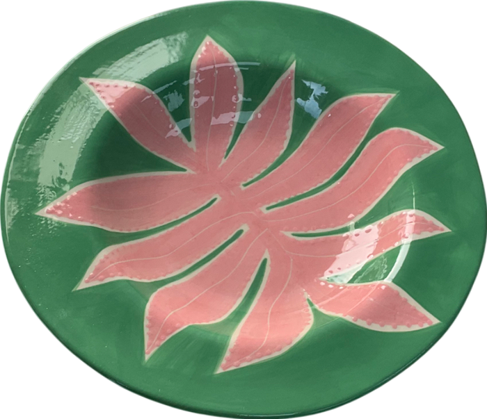 Laëtitia Rouget Ceramic Leaf Dinner Plate - 26cm - Green/Pink - Boxed