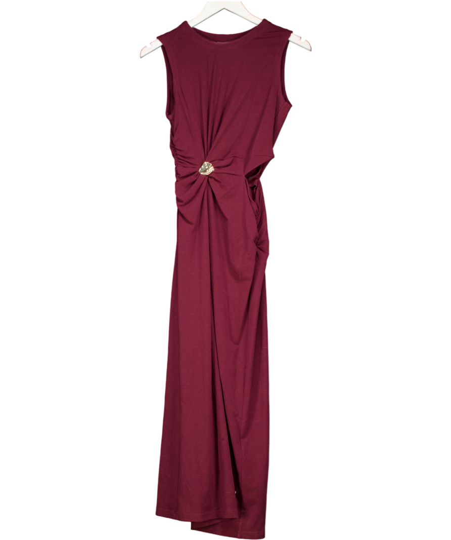 Fabrique X Amanda Gerell Burgundy Red Maja Knotted Sleeveless Dress In Tencel Merino Knit UK M