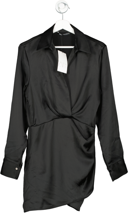 ZARA Black Satin Long Sleeve Mini Dress BNWT UK S
