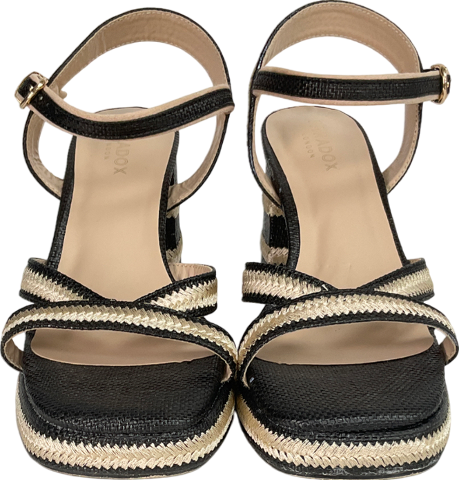paradox Black Lorena Raffia Platform Sandals UK 4 EU 37 👠