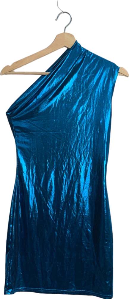 Blue Metallic One-Shoulder Mini Dress Size Unknown