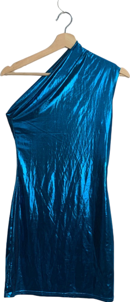 Unknown Brand Blue Metallic One-Shoulder Mini Dress Size Unknown