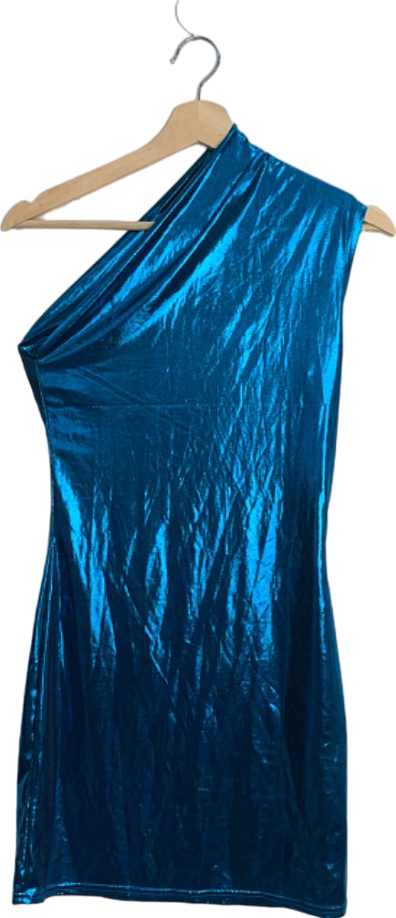 Unknown Brand Blue Metallic One-Shoulder Mini Dress Size Unknown