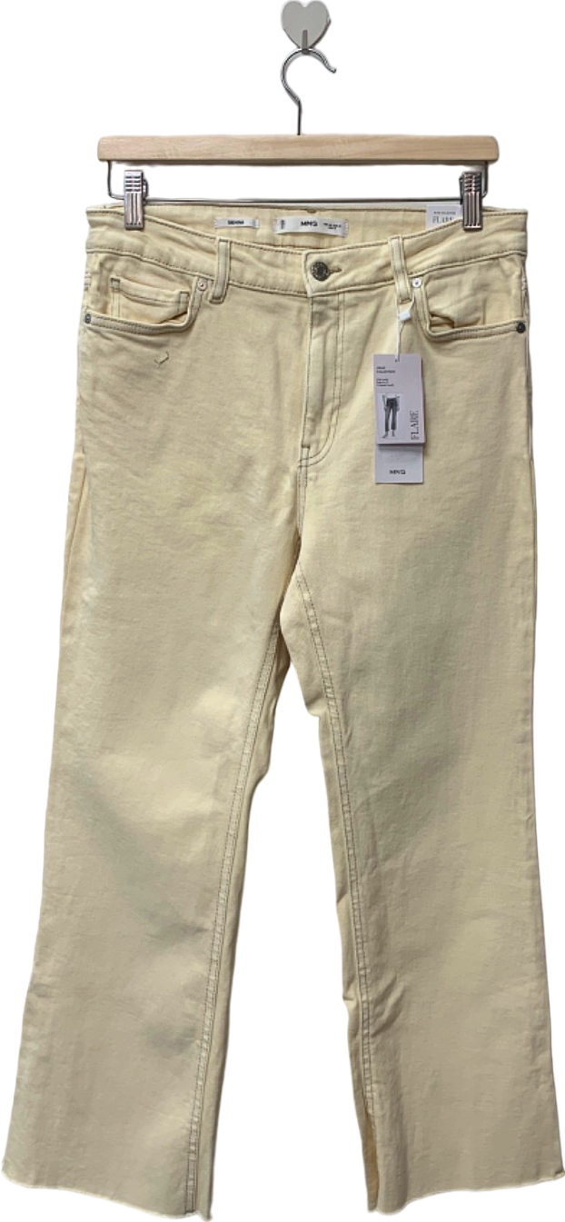 MANGO Cream Flare High-Waist Regular-Fit Cropped Jeans EU 42 UK 14