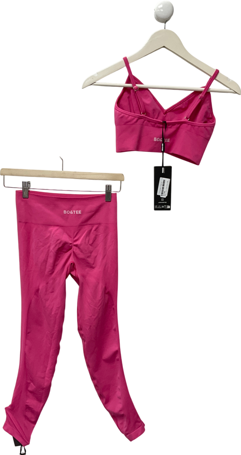 Bo + Tee Pink High-waist Define Luxe Leggings & Matching Sports Bra UK M