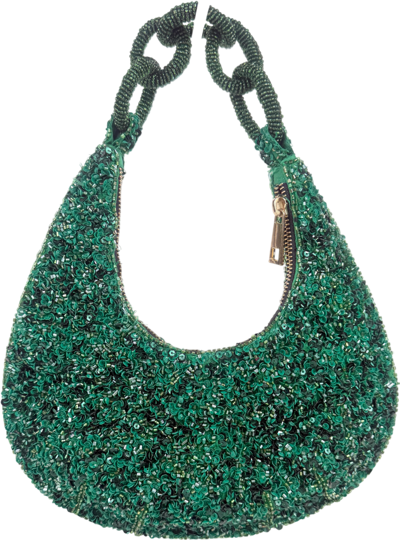 ZARA Green Beaded Sequins Limited Edition Hobo Bag One Size