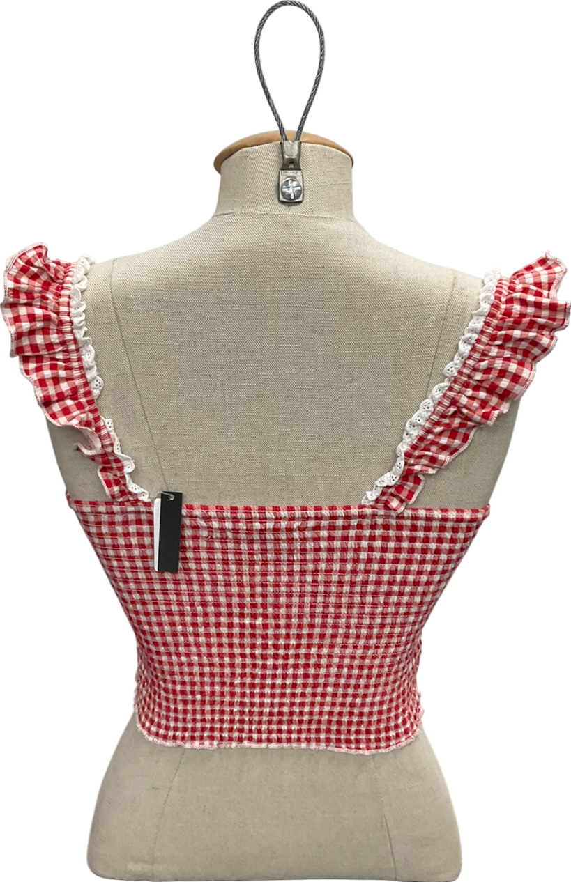 Kimchi Blue Red Gingham Sydney Shirred Top UK S