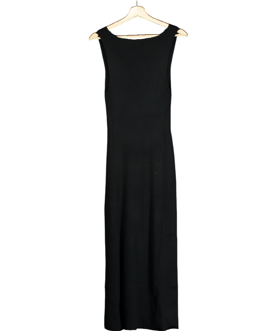 MANGO Black Knit Ribbed Dress With Straps UK L
