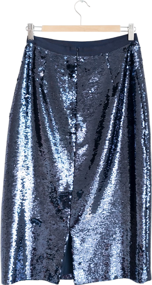 Whistles Blue Sequin Midi Skirt UK 10