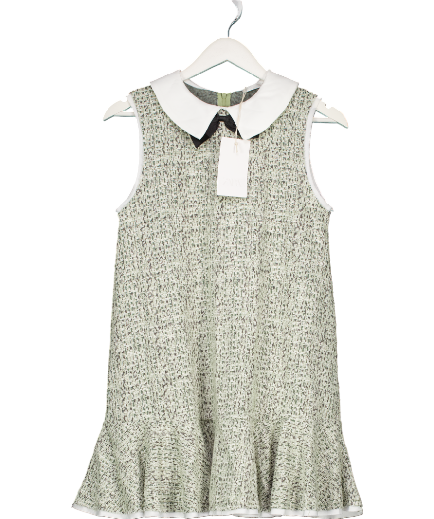 ZARA Green Tweed Peplum Bow Dress UK S