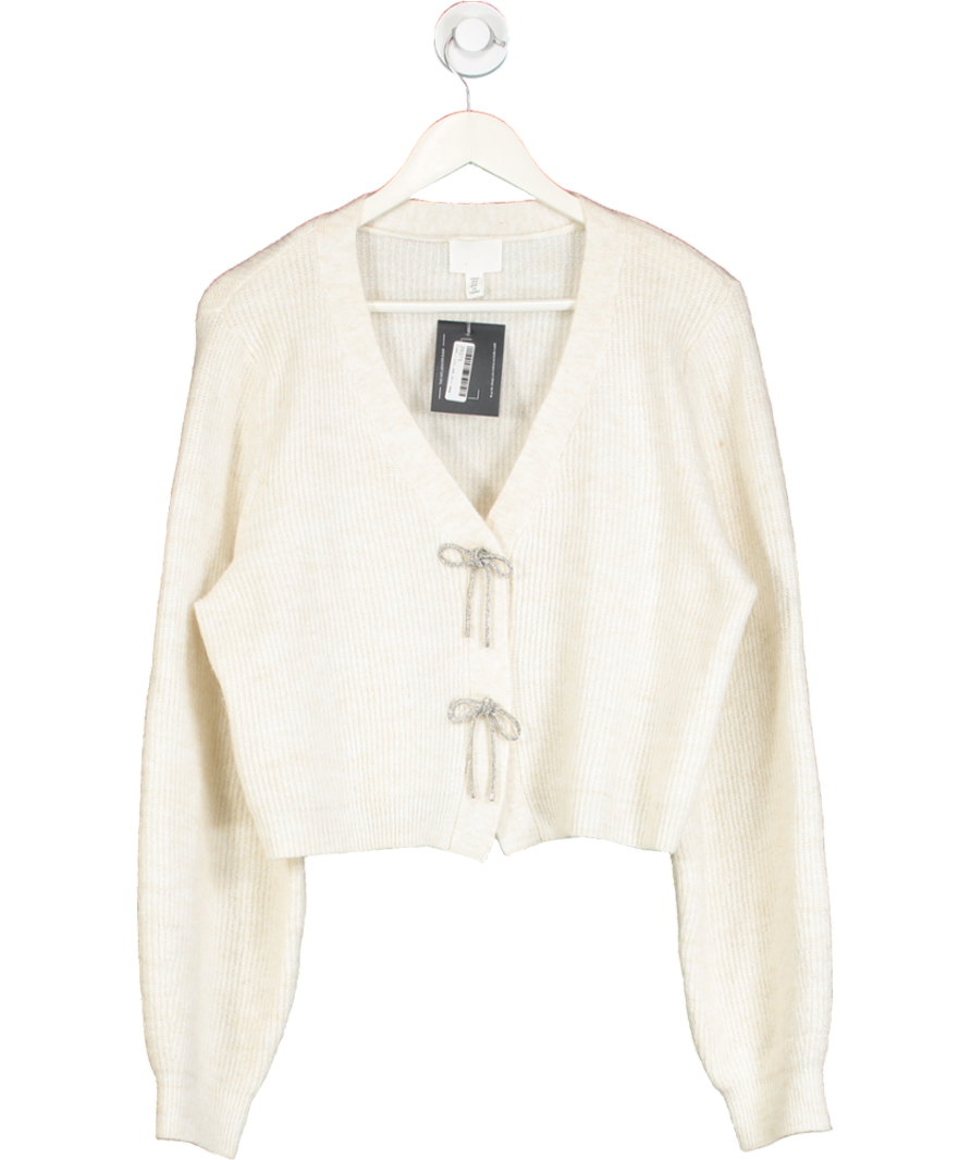H&M Cream Rhinestone-bow Rib-knit Cardigan UK M