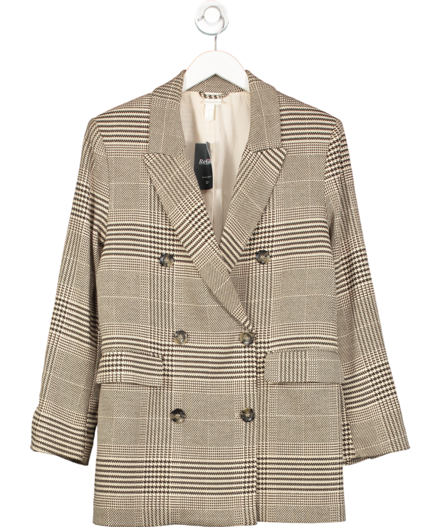 H&M Brown Double Breasted Check Blazer UK 8