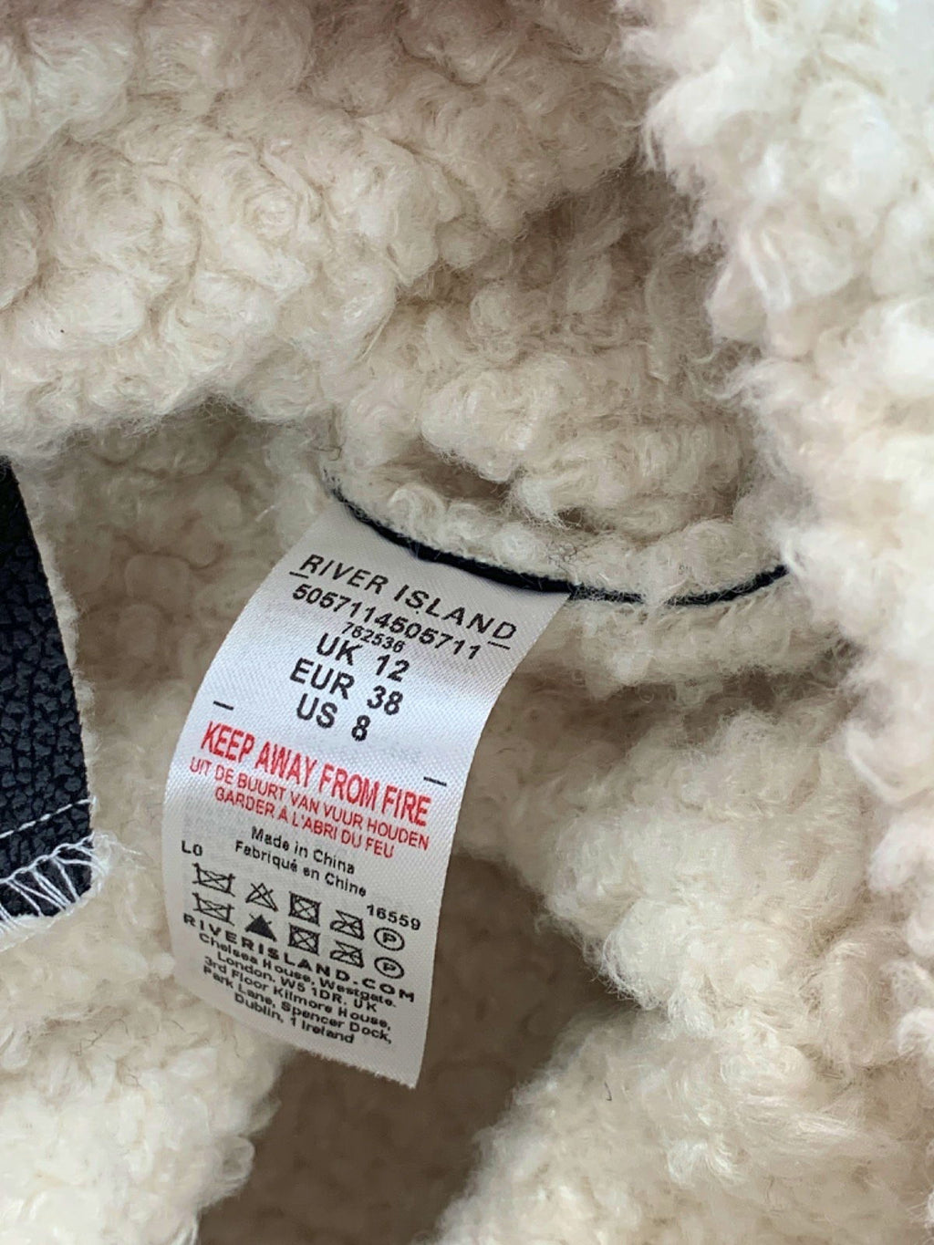 River Island Black and White Faux Shearling Jacket UK 12