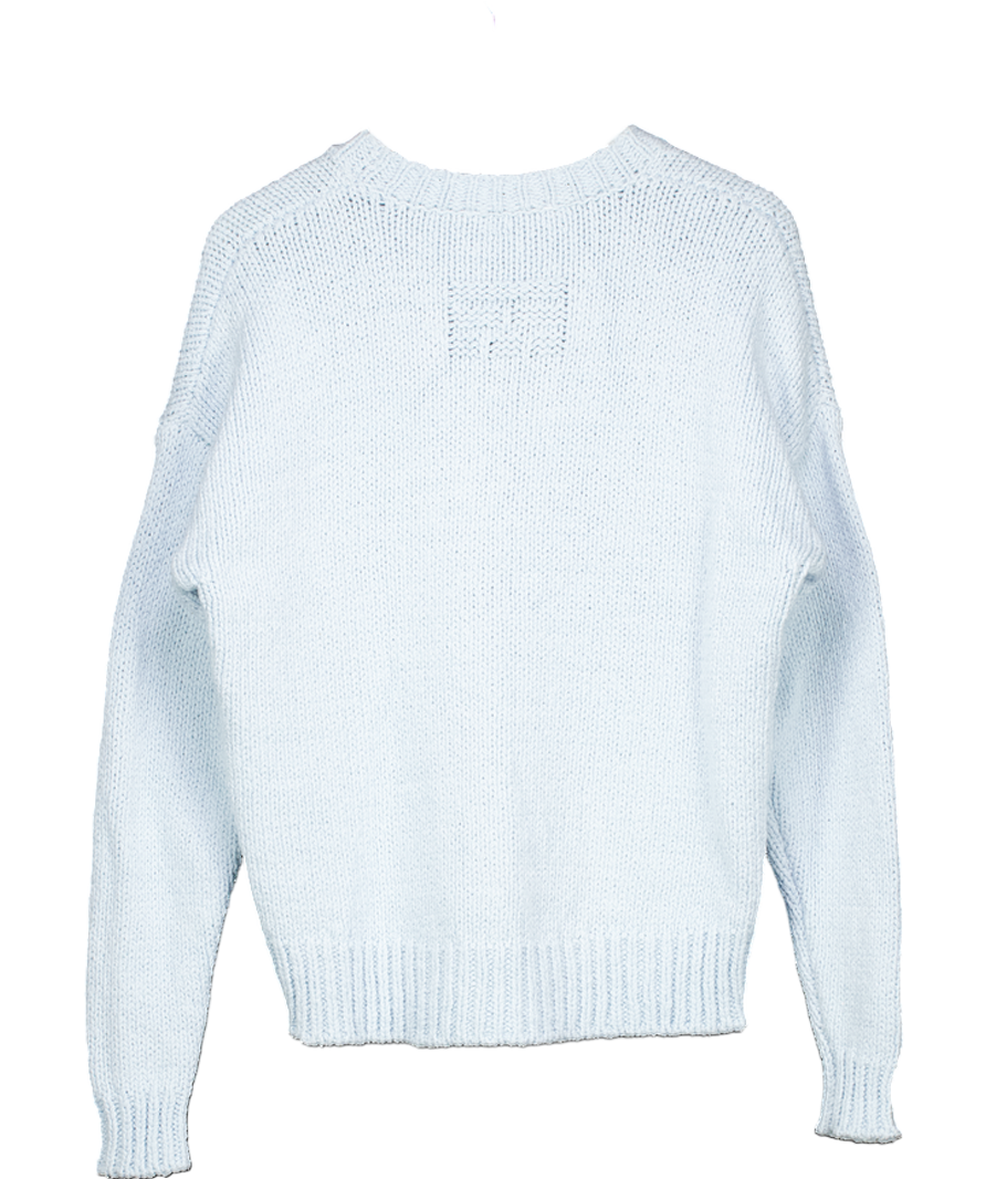 FRAME Oversized Crew Sweater Cloud Blue Chunky Knit Cotton UK XS