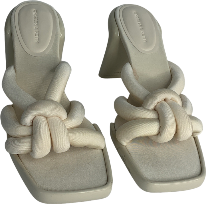 Charles & Keith Cream Toni Knotted Puffy-strap Mules UK 6 EU 39 👠