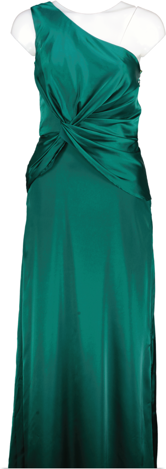 Chi Chi London Green One Shoulder Satin Finish Maxi Dress UK 8