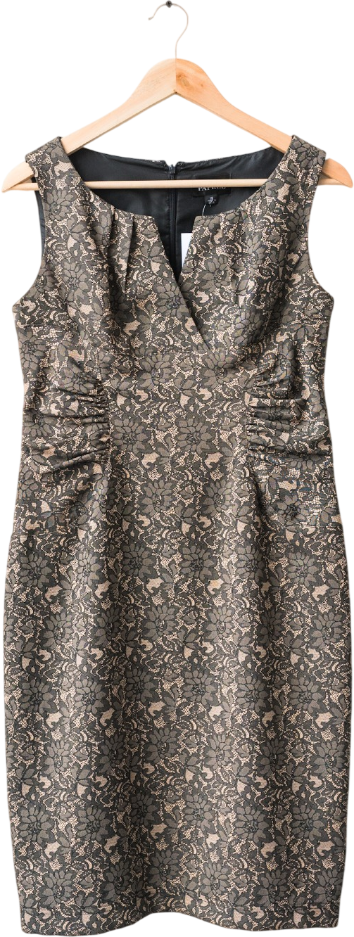 Adrianna Papell Sleeveless Black / Nude Lace Print Cocktail Dress UK 10