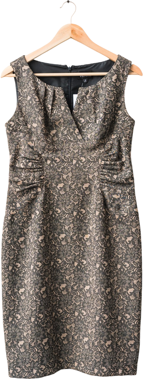 Adrianna Papell Sleeveless Black / Nude Lace Print Cocktail Dress UK 10