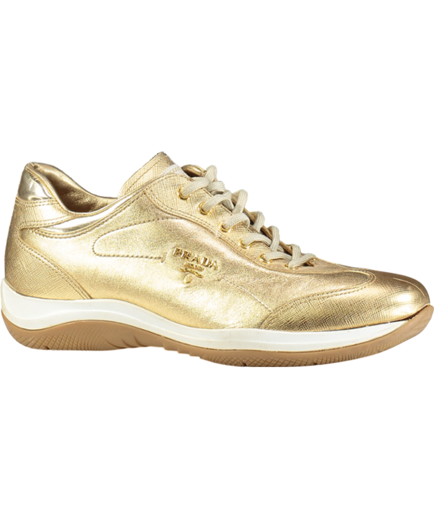 Prada Gold Leather Trainers UK 5 EU 38 👼